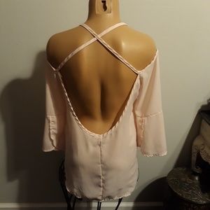 Soft pink off shoulder open back top med